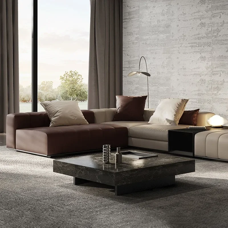 Piano key sofa first layer cowhide large apartment flat villa living room leather high-end Italian minimalist corner sofa