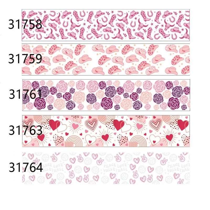 

5yards Love Heart Ribbon Printed Western Cowboy Grosgrain Ribbon for DIY Hairbows Craft Materials