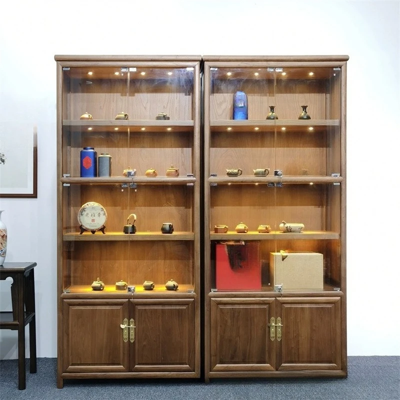 

New Chinese tea set storage cabinet Wenwan locker retro glass cabinet rectangular display cabinet