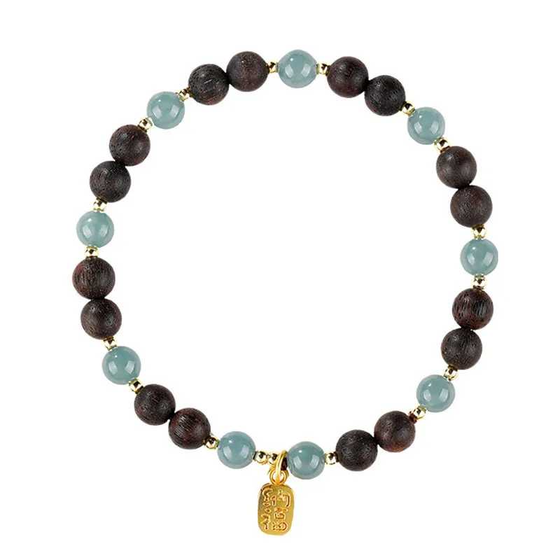 

Natural Dalbergia Odorifera Wood Bracelet for Men 7A Blue Water Jade Beaded Bracelet for Women Vintage Style Jewelry Gifts