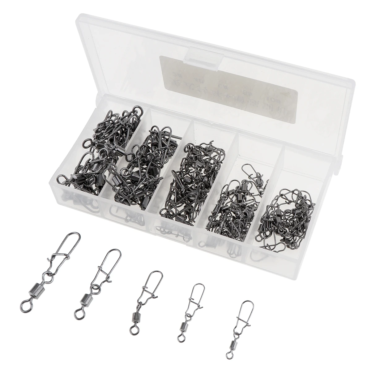 

96pcs/set 2# 3# 4# 6# 8# 10# High Carbon Steel Fishing Connector Bearing Rolling Swivel with Enhanced Pin and Lure Tackle Box