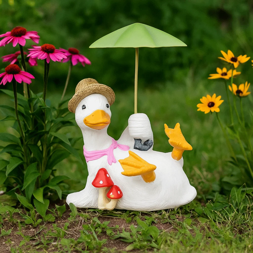 

Handicraft Duck Umbrella Ornament Simulated Model Umbrella Duck Statue Collectible Funny Doll Cartoon Resin Animal Sculpture