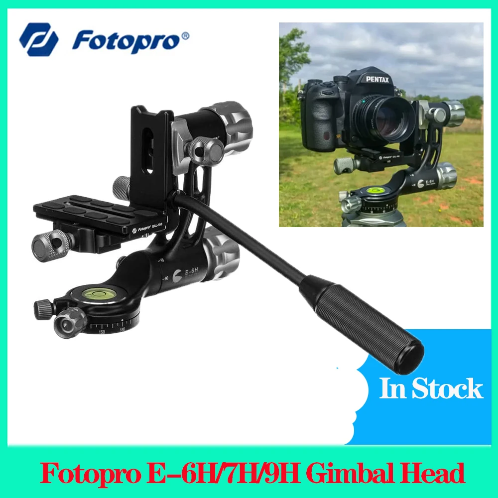 Fotopro E-6H Gimbal Head Vertical Rotation Video Camera Tripod Head 360 Degree Panoramic Acra-Swiss Quick Release Pan Tilt Head