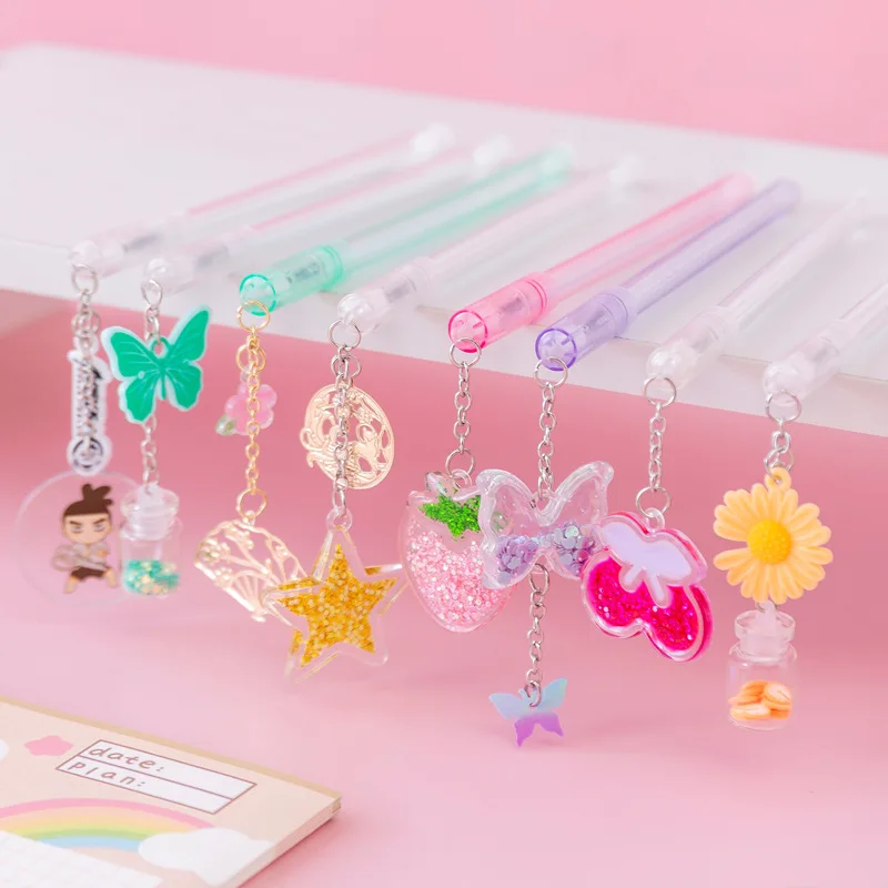 40Pcs/Lot Cute Pendant Gel Pen Kawaii Sequined Daisy Pendant Pens Cartoon 0.38mm Black Ink Netural Pen School Office Stationery