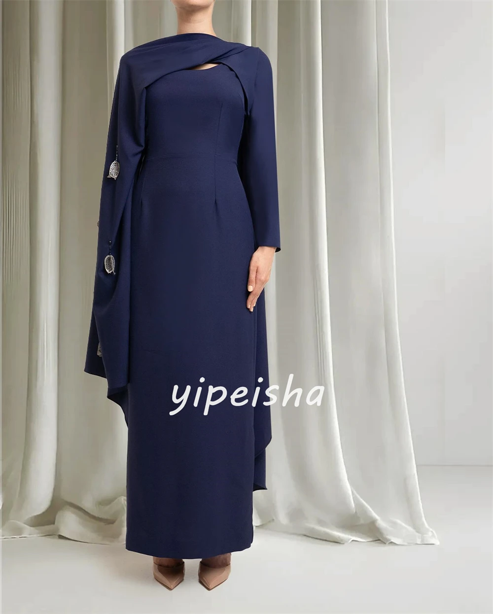 High Quality Sparkle Exquisite Jersey Draped Pleat Celebrity A-line Boat Neck Bespoke Occasion Gown Midi Dresses