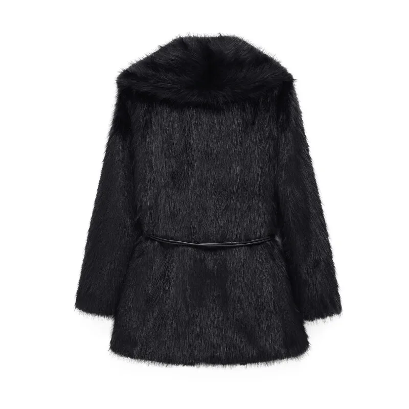 معطف فرو صناعي بياقة مقلوبة أوروبية أمريكية للسيدات - سترة شتوية دافئة بتصميم طية صدر السترة للسيدات #2