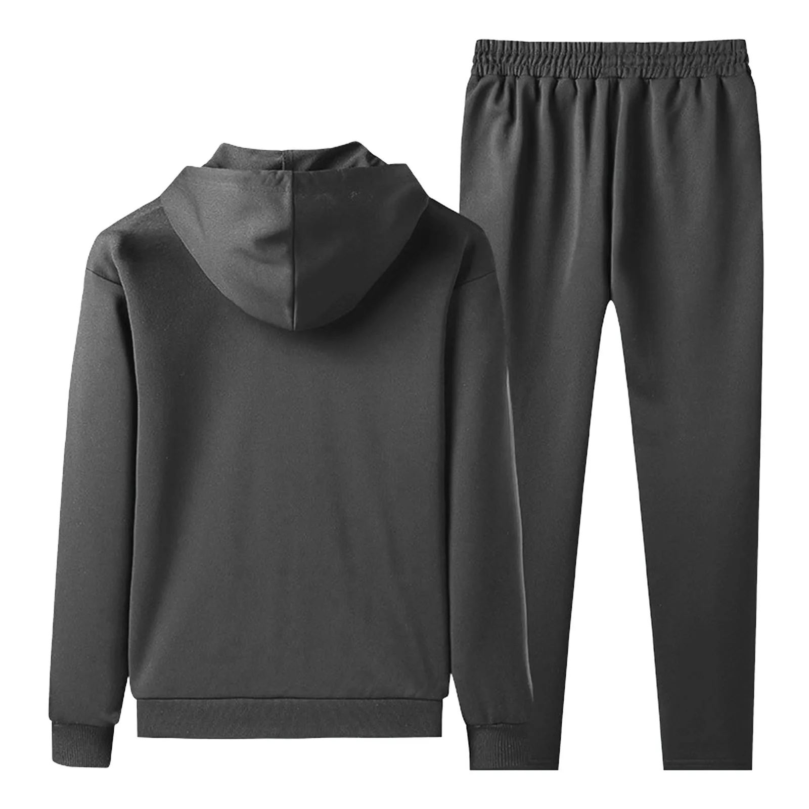 Calça masculina com capuz com zíper, casaco de cordão com capuz, bolsos com cintura elástica, calças esportivas, roupas de cor sólida