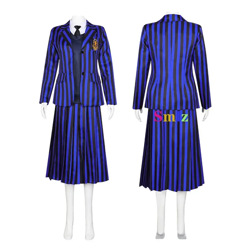 2025 New2 colores Anime Addams azul miércoles disfraz Cosplay chica escuela uniformes negros traje vestido mujer ropa de fiesta de Halloween AA