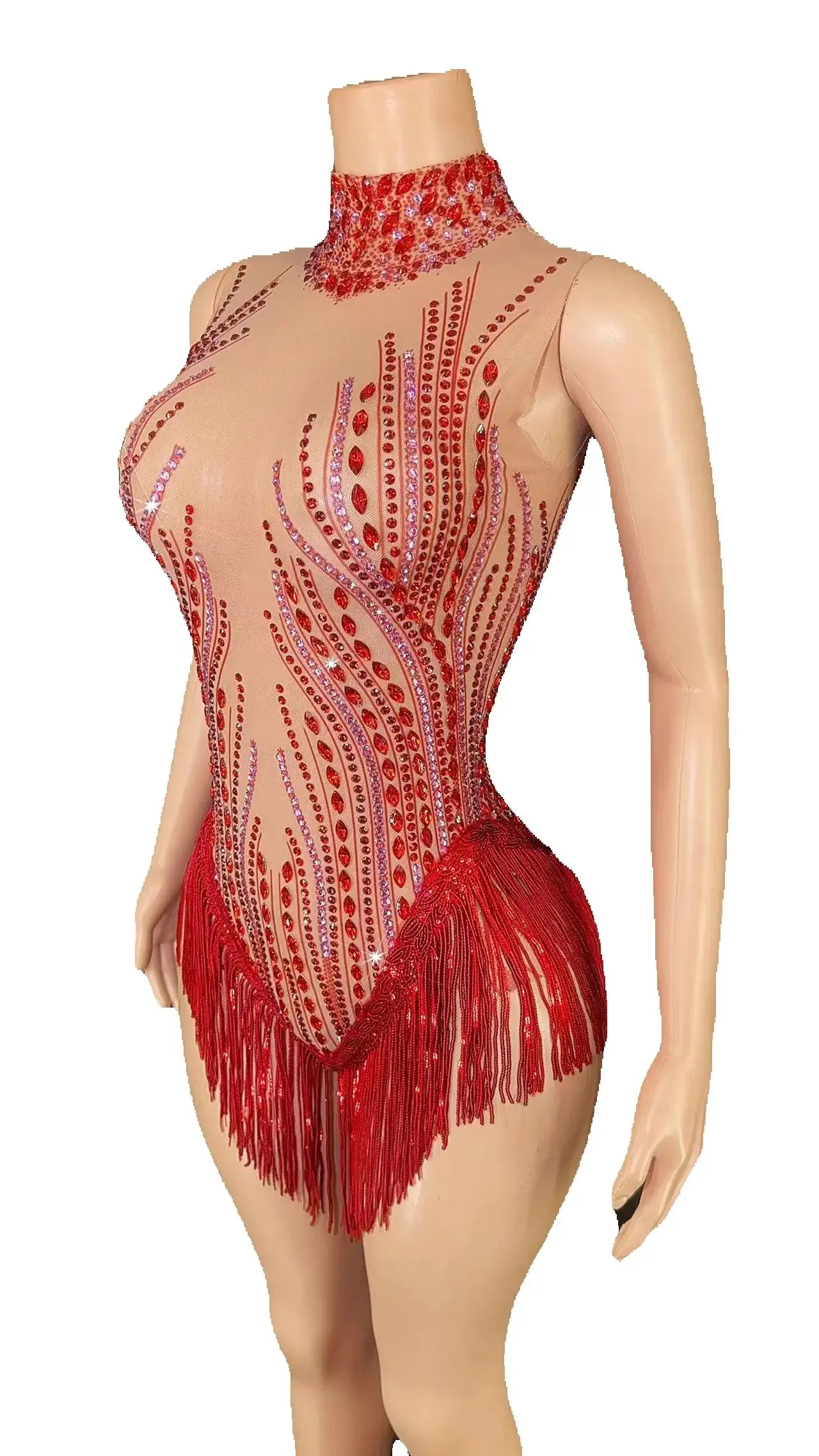 

ZD Birthday Outfit Rompers for Woman With Tassel Red Romper Women Rompers Jumpsuits for Women Stage Performance