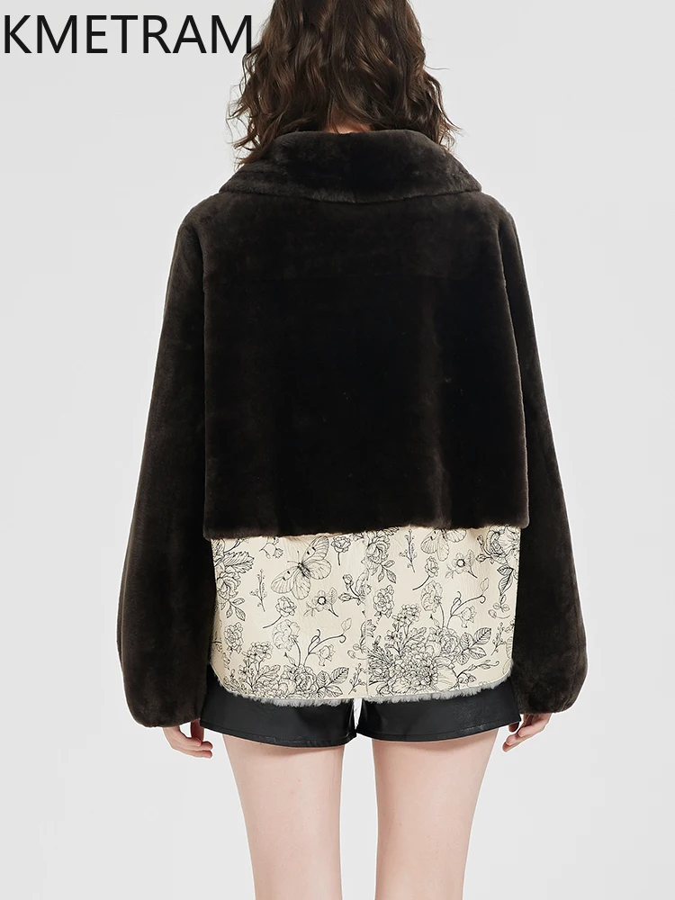 KMETRAM 100% Natural Goat Sheepskin with Wool Atttached Real Fur Coat Fashion Short New 2025 Winter Women Clothing шуба женская