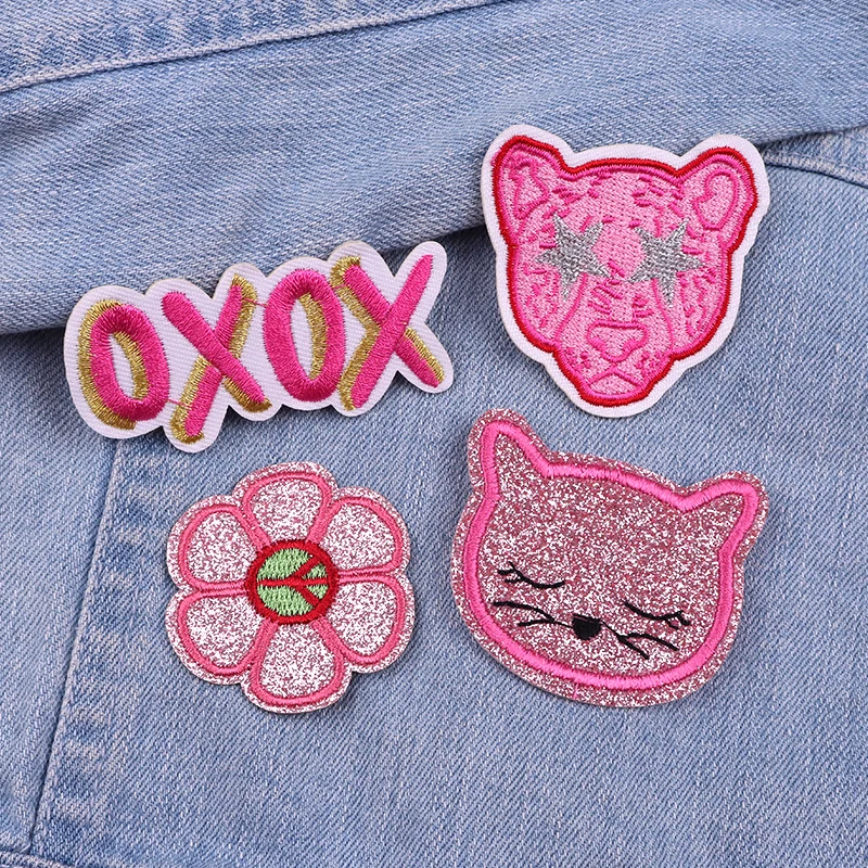 Cartoon Letters/Love Heart Embroidery Patch Iron On Patches For Clothing DIY Animal Cat/Leopard Patches For Clothes Jeans Patch