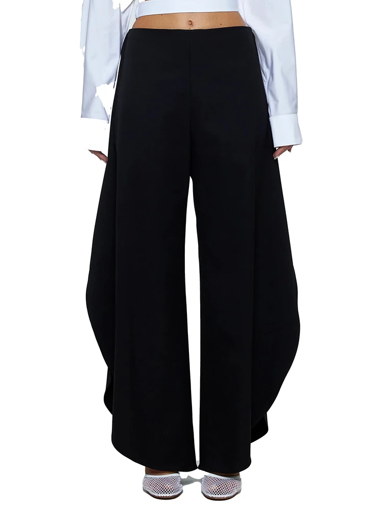 Wool blend casual pants y2k temperament high street both sides splicing ruffle women's straight pants 2024 winter new