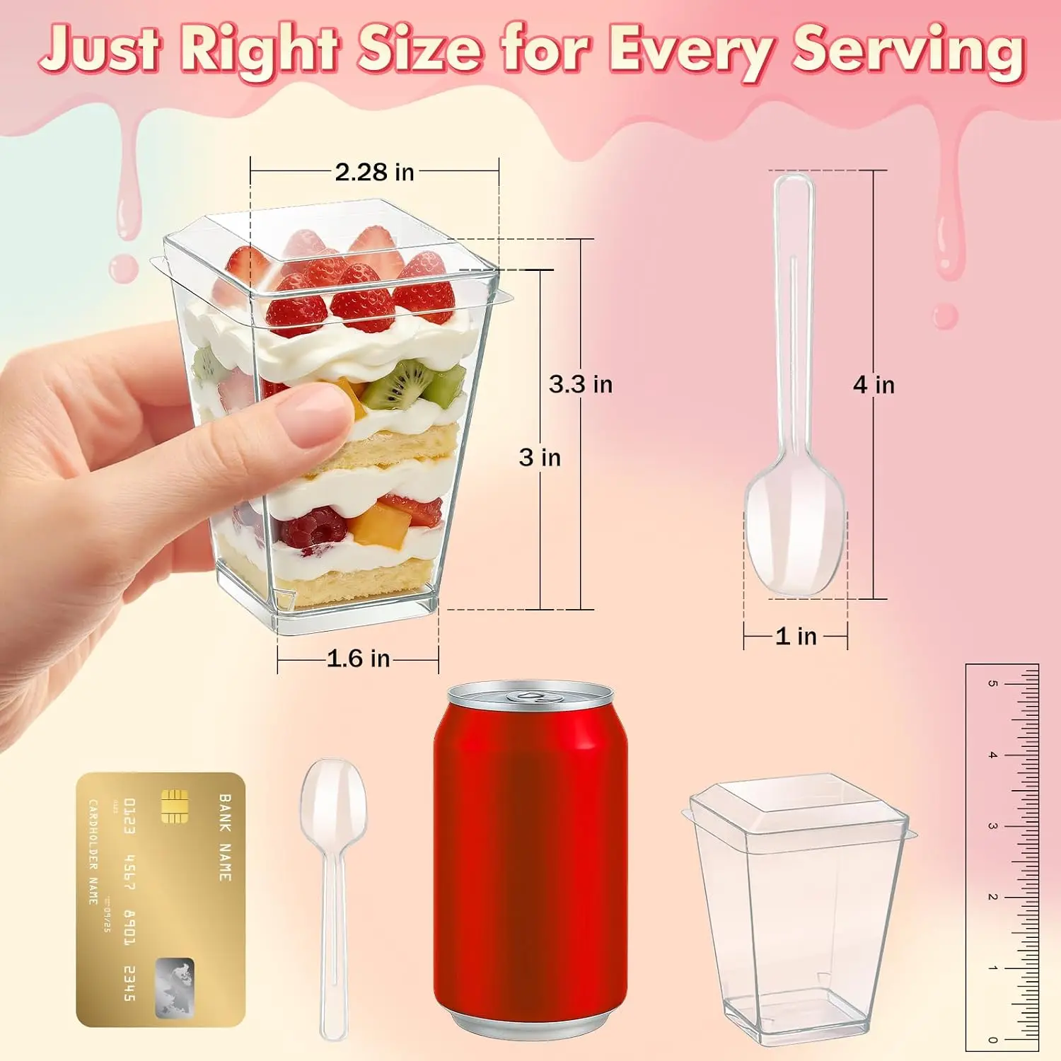 50 Pack Multi-Purpose Dessert Cups With Lids And Spoons, 5 Oz Disposable Plastic Parfait Cups, Mini Containers For Parfait Pudding Appetizer Dips Jello Shots, Home Kitchen Office Use