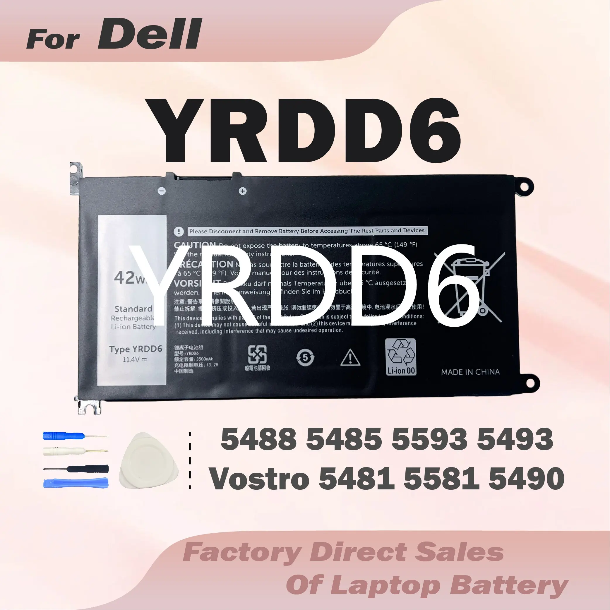 YRDD6 42Wh 1VX1H Laptop Battery for Dell Inspiron 5482 5485 5491 3310 2-in-1 3493 3593 3793 5493 5585 5593 5480 5590 358