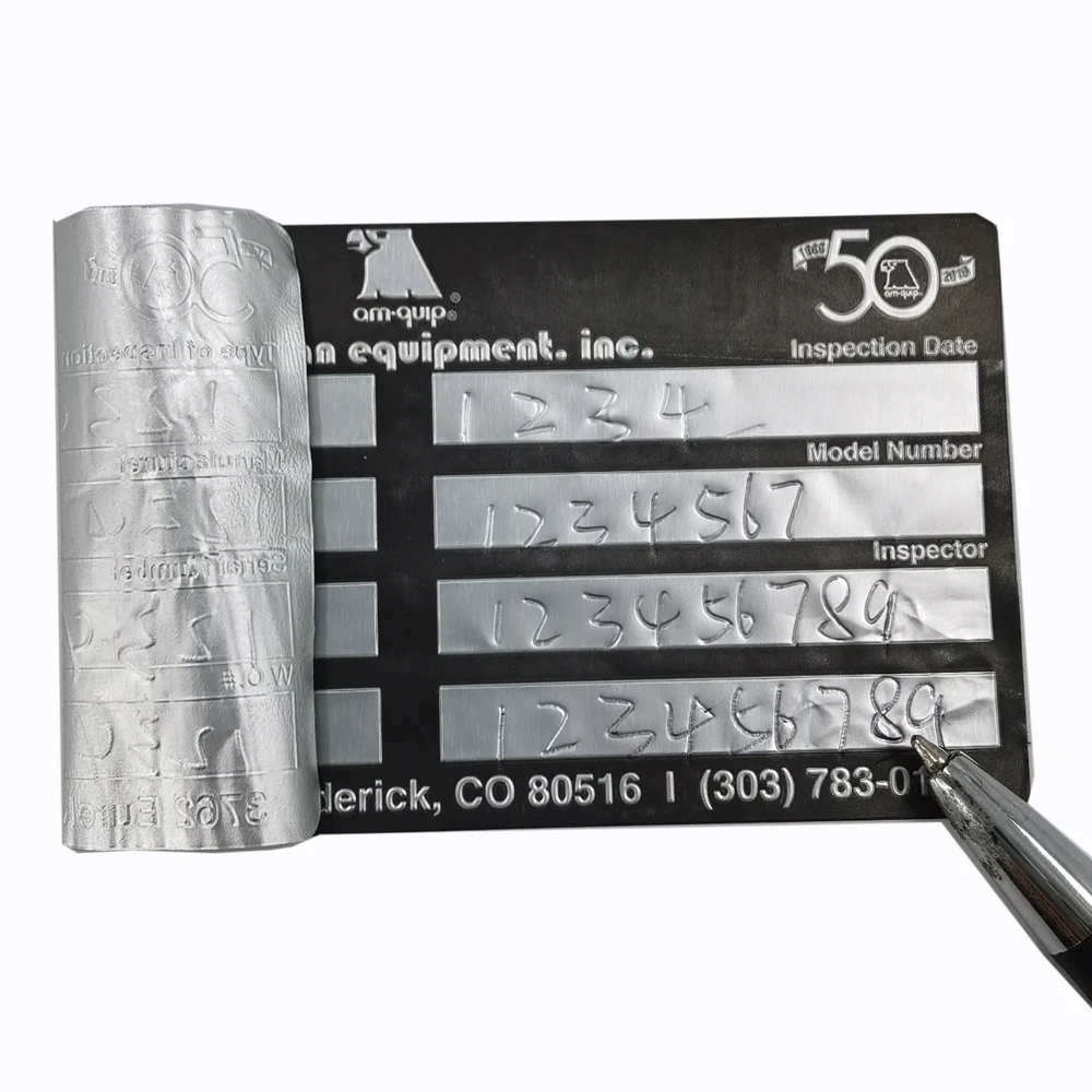 Etiquetas de aluminio autograbables de alta calidad, pegatinas de Metal grabables, diseño personalizado, 2000 piezas, 37x16MM