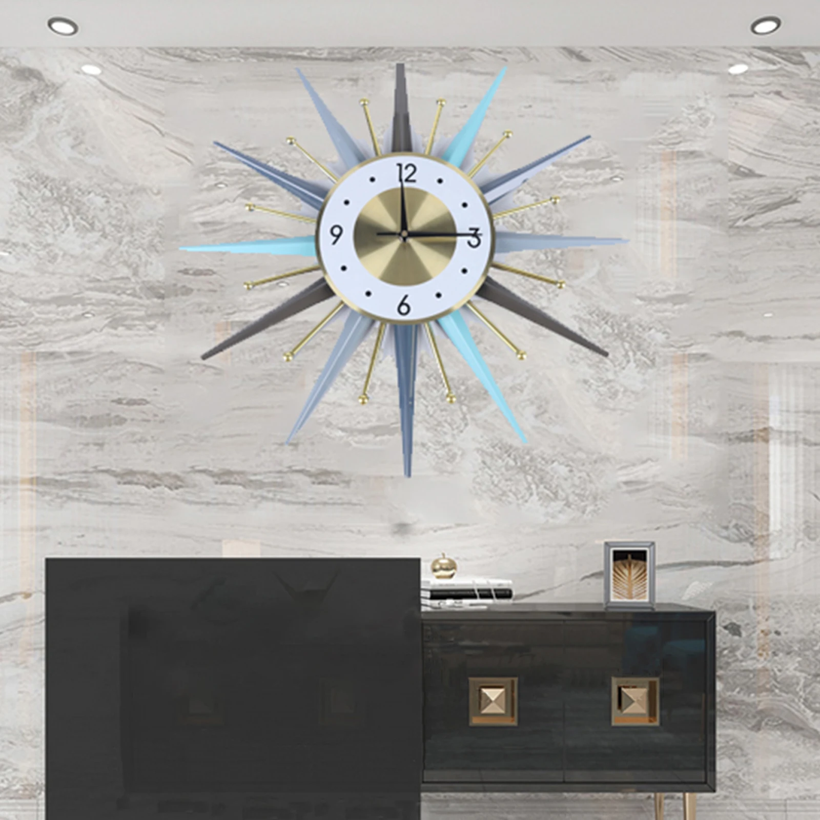 

Simple Nordic Vintage Style Mid Century Starburst Wall Clock Wall Watch Decor Sunburst Non-Ticking Quiet Metal for Living Room
