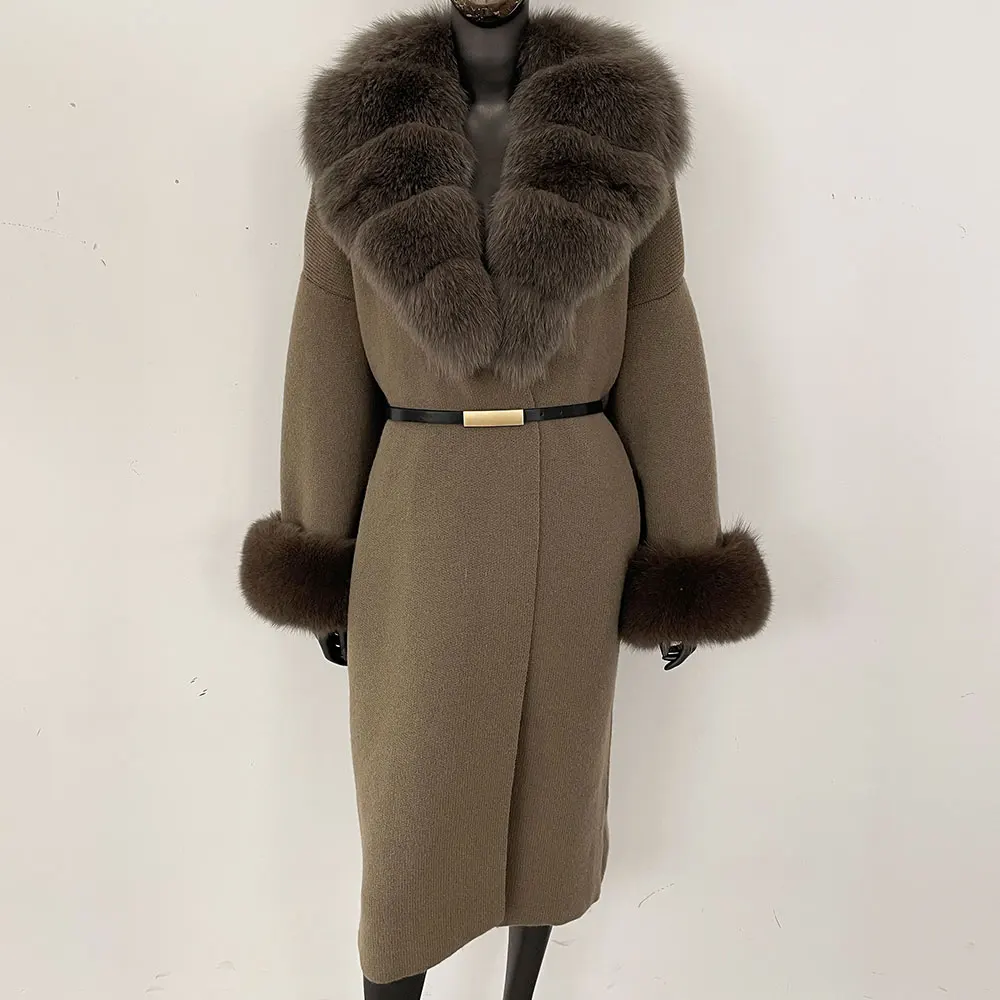 2025 New Autumn Winter Long Cardigan Knitted Real Fox Fur Coat Reality Fur Jacket Warm Women Natural Raccoon Fur Knitwear Female