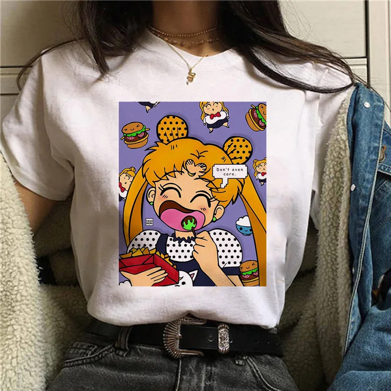 Japanese Anime 90s Y2k Tshirt Kawaii Sailor Moon T Shirt Women  Aesthetic T-shirt Cartoon Summer Tops Tees Grunge Clothes Female