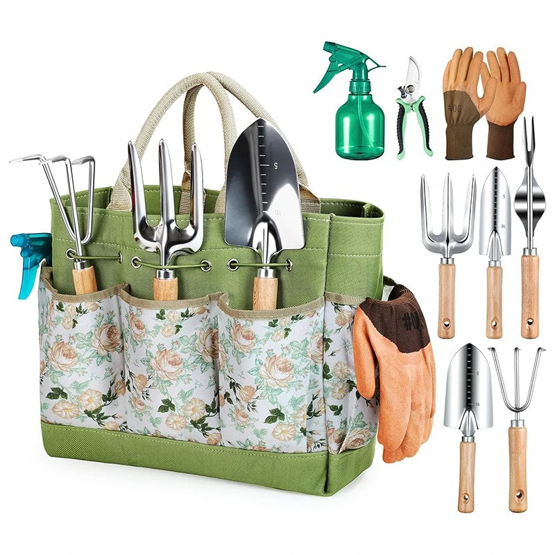 

Stainless Steel Garden Tool 9-piece Gardening Tools Set Flower Maintenance Spray Bottle Portable Garden Tool with Storage Bag