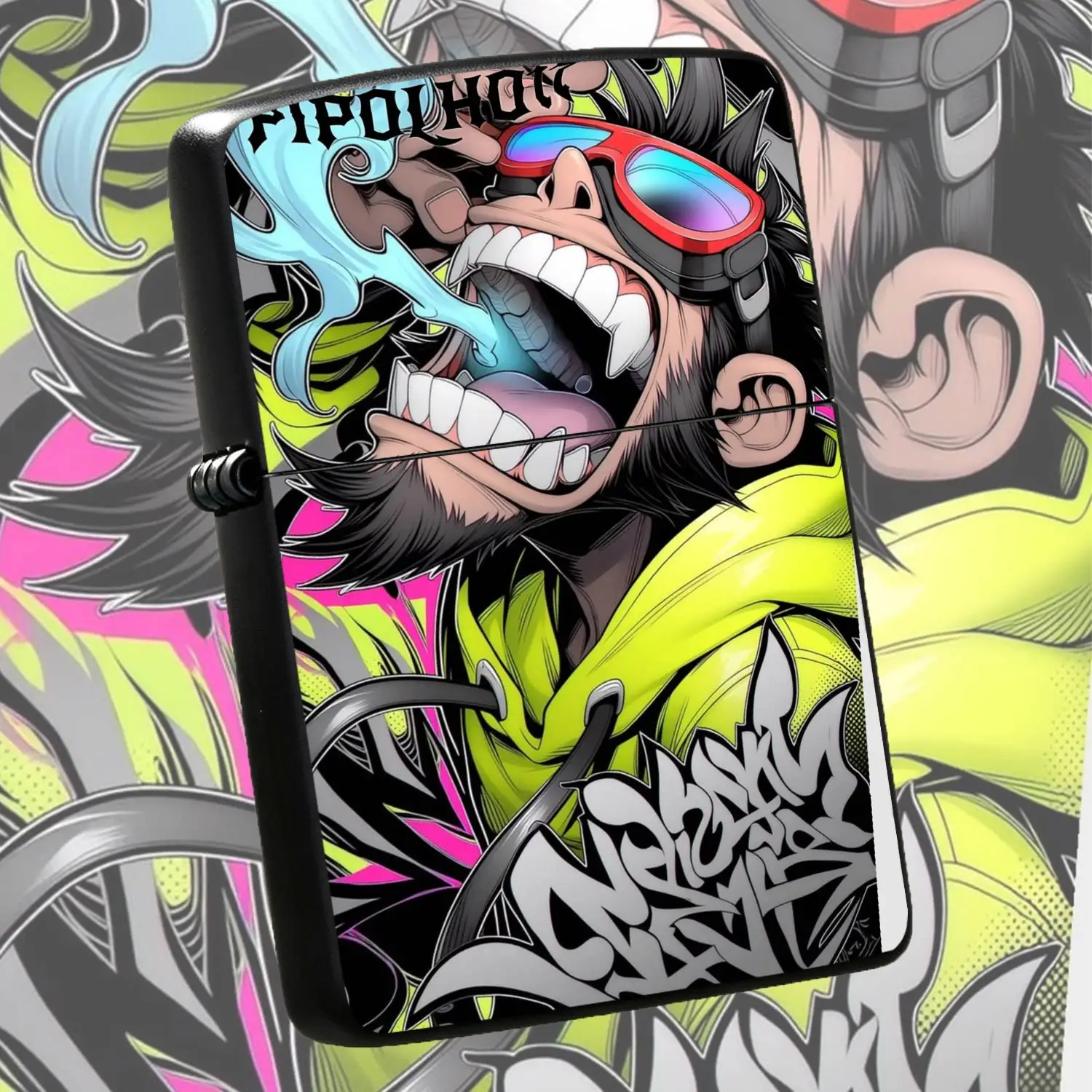 Trendy Graffiti Cyber Monkey Head Lighter, Neon Contrast Art Design Eye-Catching Portable Igniter, Suitable For Daily Outdoor Camping Scenarios, Stylish Practical Fun Gift For Friends, Cool Collectible Accessory For Streetwear Matching A Hu