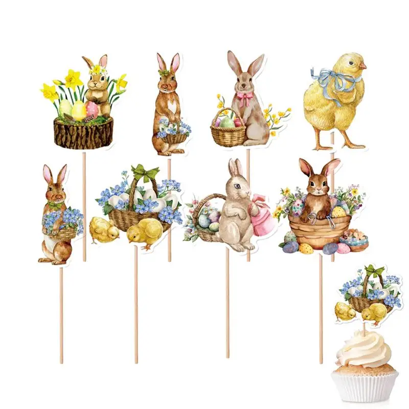 8 Stück Osterhasen-Kuchenaufsatz, Cupcake-Häschen-Aufsatz, Papieraufnahme, Cupcake-Dekorationen mit Stäbchen für Süßigkeitenbox, Cupcakes, Foto-Requisiten