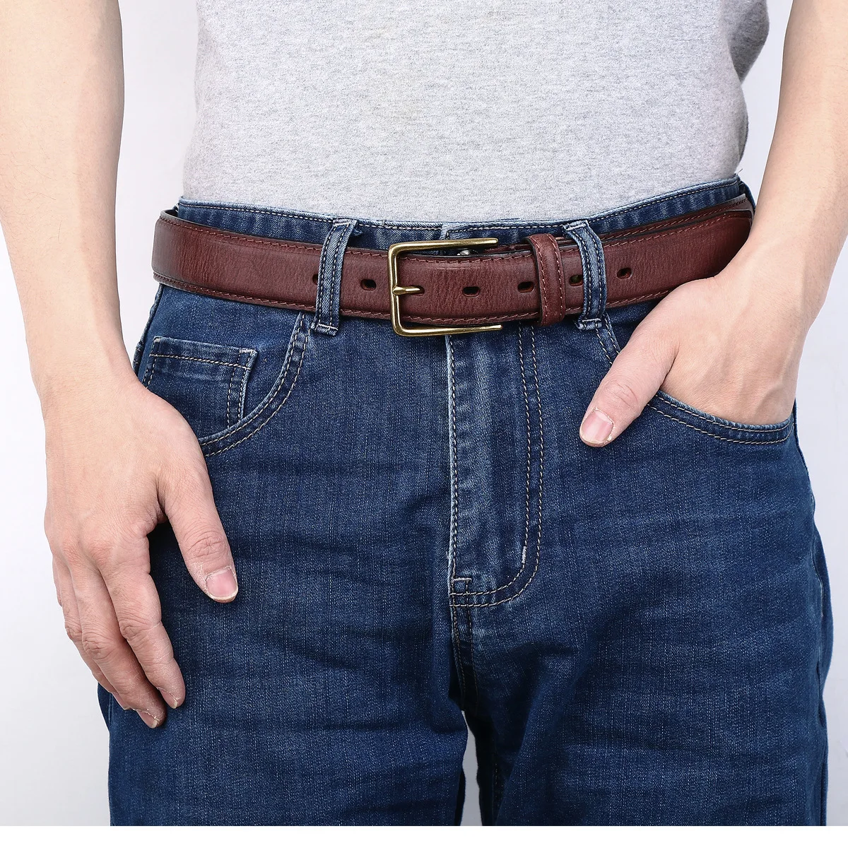 本革カジュアルメンズパンツベルトビジネスレトロ手作りトップレイヤー植物なめし純粋な牛革ベルト