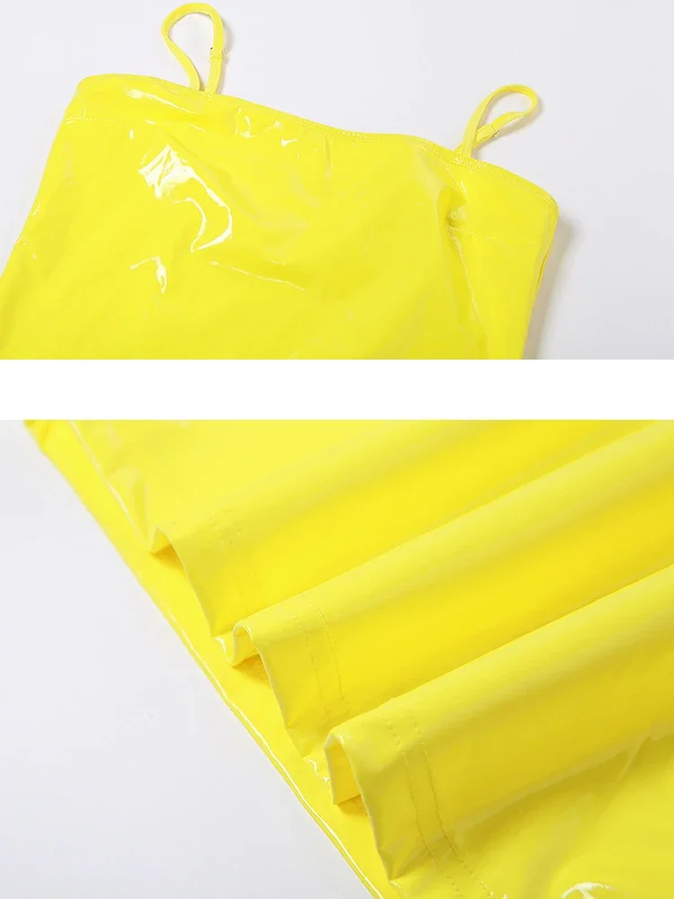 قابل للتعديل السباغيتي حزام نظرة الرطب فساتين PVC لامعة بولي Leather فستان جلد الجوارب حزمة الورك Minifalda مثير كلوبوير فستان الشمس Falda