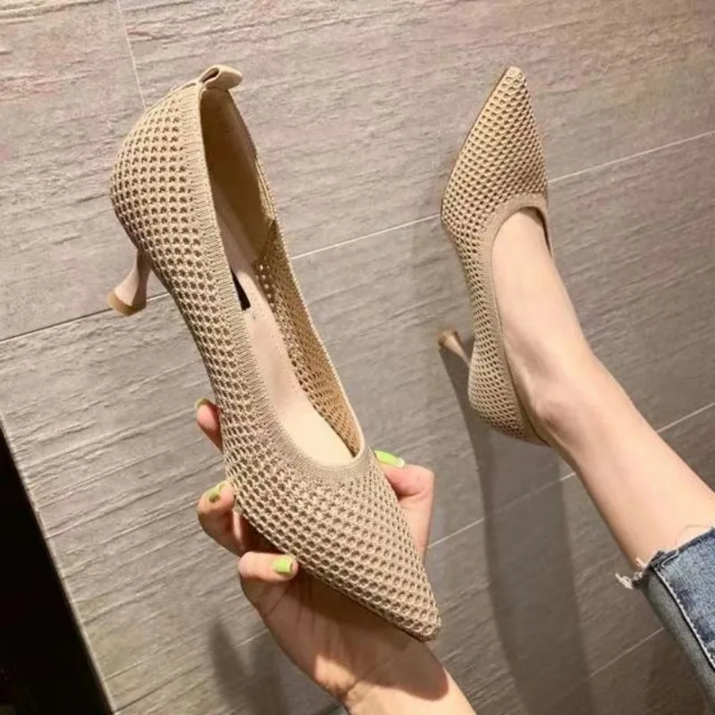 Women High Heeled Sandals Spring and Autumn New Fashion Pointed Toe Mid Heel Work Breathable Wear Resistant High Heeled Sandals