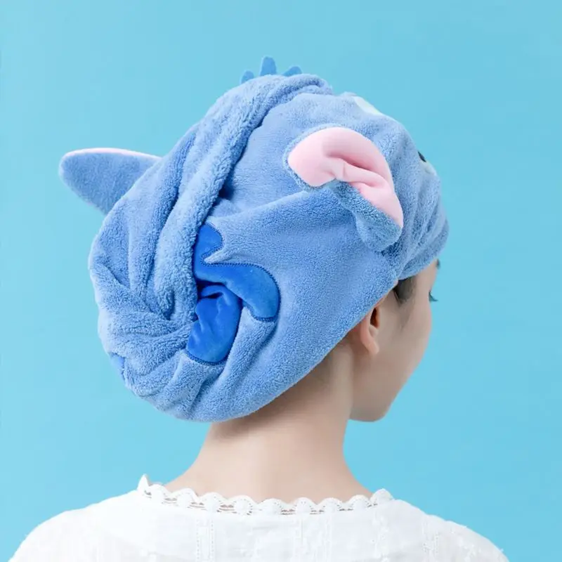 애니메이션 디즈니 스티치 헤어 드라이어 캡 여분의 두꺼운 빠른 건조 롤빵 헤드 샤워 캡 흡입 캡 헤어 드라이어 타올 여자 여자 선물