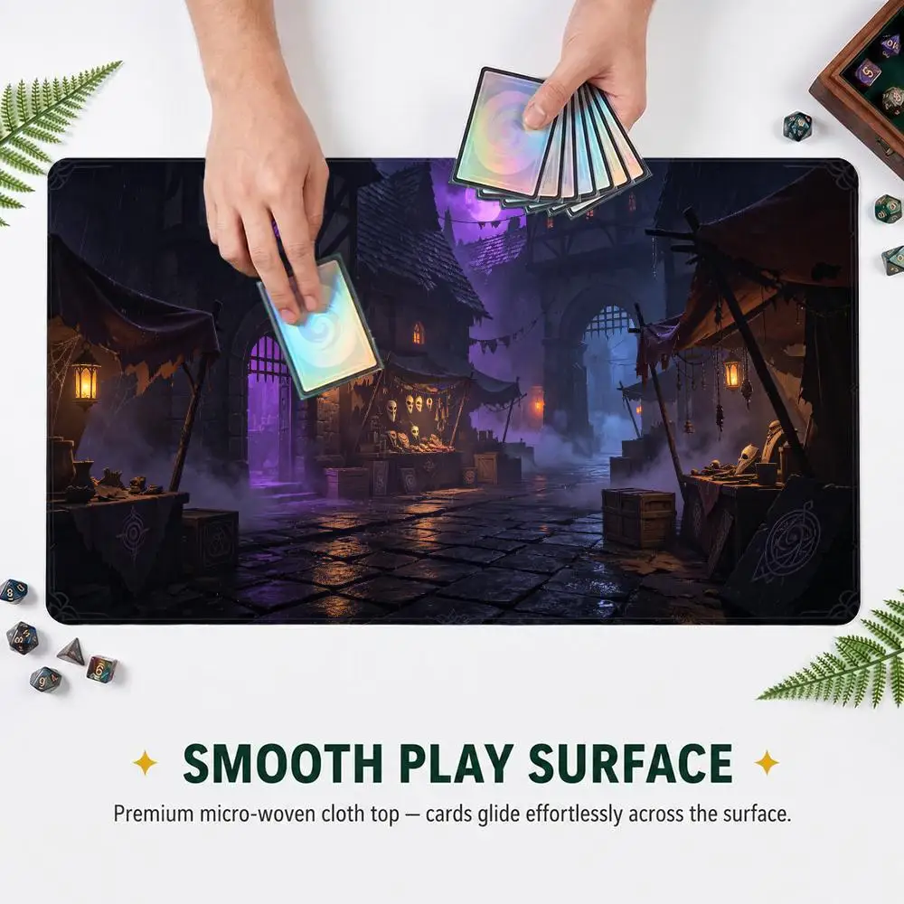 Medieval Dark Town TCG Playmat Mouse Pad Non‑Slip Rubber Card Game Desk Mat for Trading Card Game Tabletop Gaming Accessories