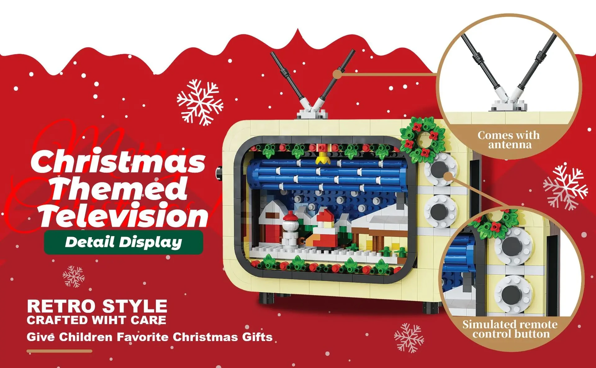 متوفر MOC عيد الميلاد التلفزيون التلفزيون نموذج 820 قطعة الجسيمات الدقيقة قوالب بناء كتل اكسسوارات الأطفال هدية الكريسماس
