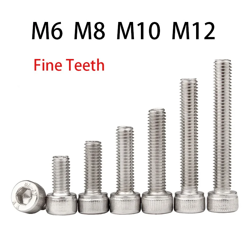 1/2/5pc Hexagon Socket Screws M6 - M12 Hex Sockets Cap Head Screw 304 Stainless Steel Fine Teeth Bolts Pitch 0.75/1.0/1.25/1.5mm