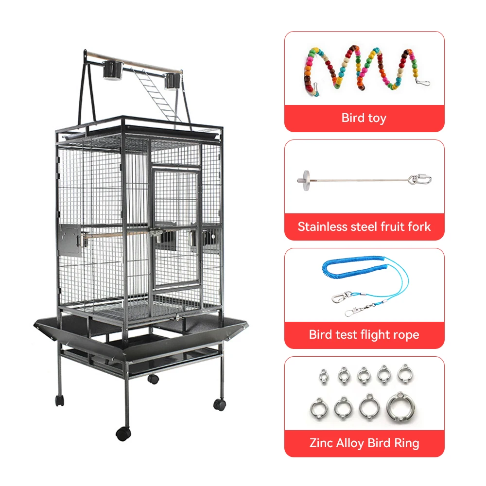 Breathable Bird Cage Breeding Durable Bird House Suitable For All Kinds Of Birds With Toy, Leg Ring, Fly Rope, Fork