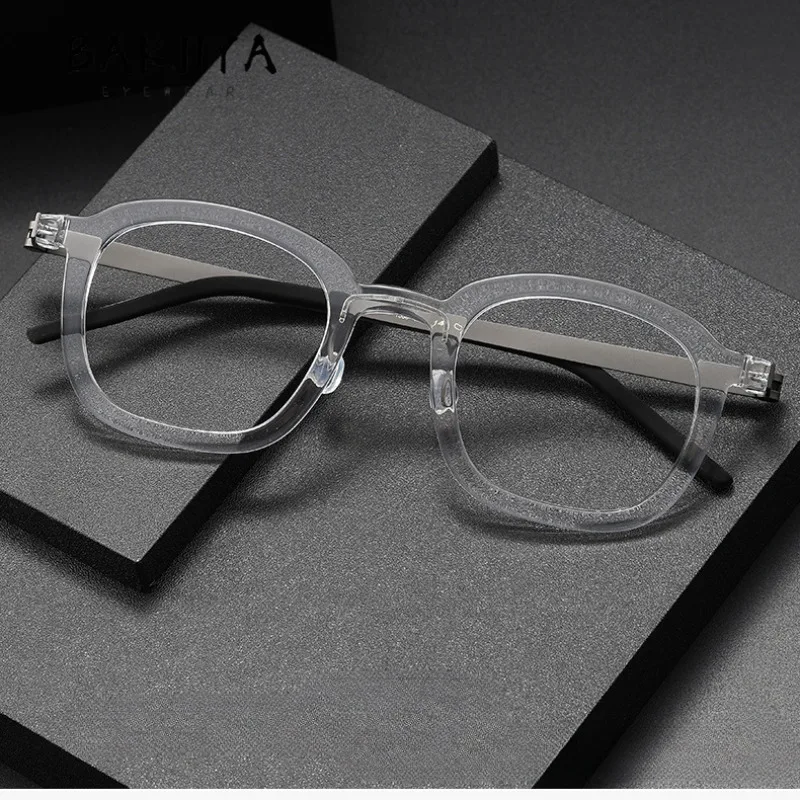 Denmark Design Pure Titanium Acetate Eyeglasses Frames Screwless Eyewear Men and Women Retro Square Clear Gray Glasses Frames