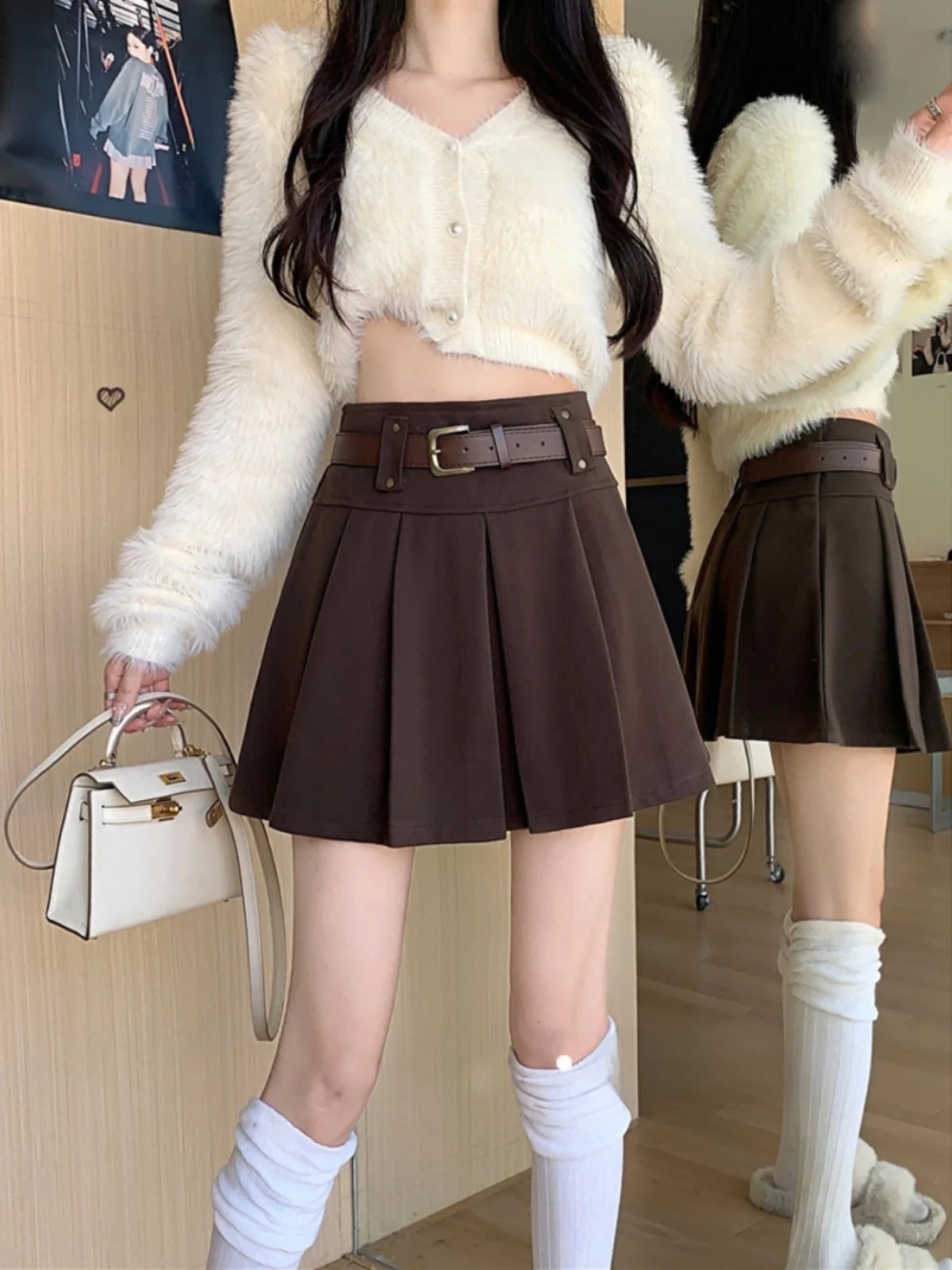 

Новая весенняя короткая юбка-трапеция с высокой талией в корейском стиле, плиссированная, для женщин, в стиле Sweet & Spicy