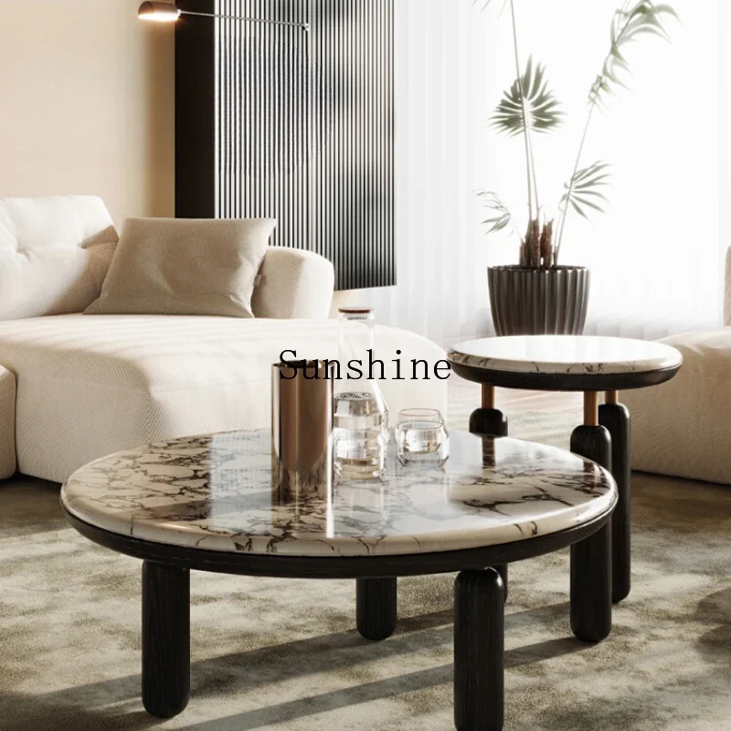 

Minimalist marble round coffee table living room household small apartment solid wood simple modern size combination