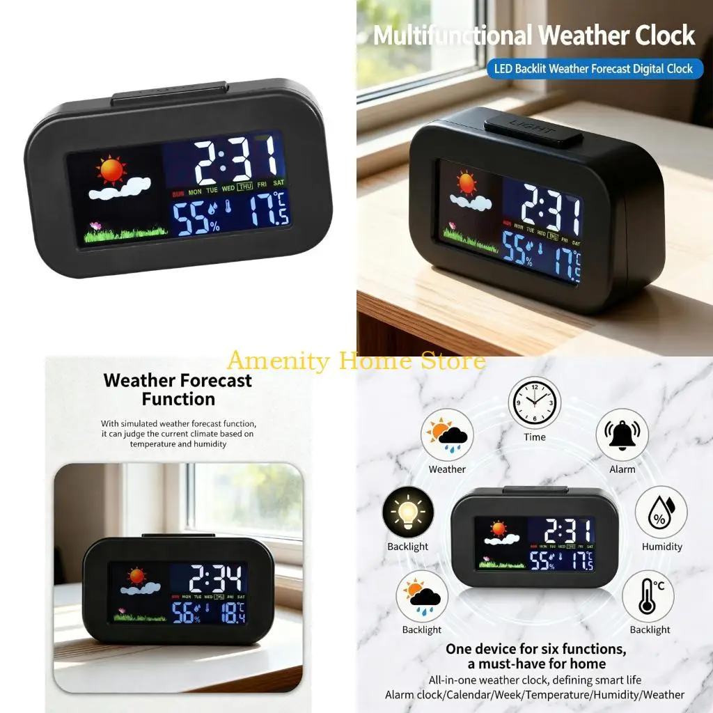 F26C Color Backlight Weather Clock for Bedroom Desktop Temperature Moisture And Calendar Alarm Function