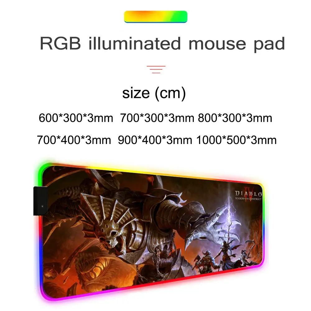 Diablo 4 Mouse Pad Gamer Rgb Desk Mat Back Light Led Mousepad Setup Gaming Accessories Deskmat Big Mousepepad Backlight