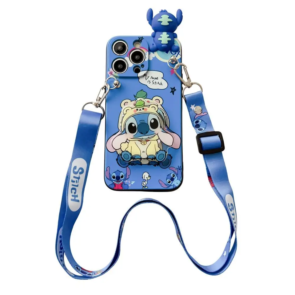 Disney cartoon Stitch per iPhone 16 15 14 13 12 11 pro max custodia per cellulare, tracolla facile da trasportare, regalo di compleanno