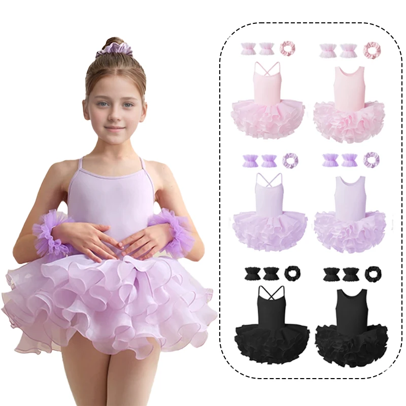 Mädchen-Ballett-Tanztrikots für Kinder, ärmelloses Leibchen, Tutu-Tanzkleider mit verstellbaren Trägern mit überkreuztem Rücken