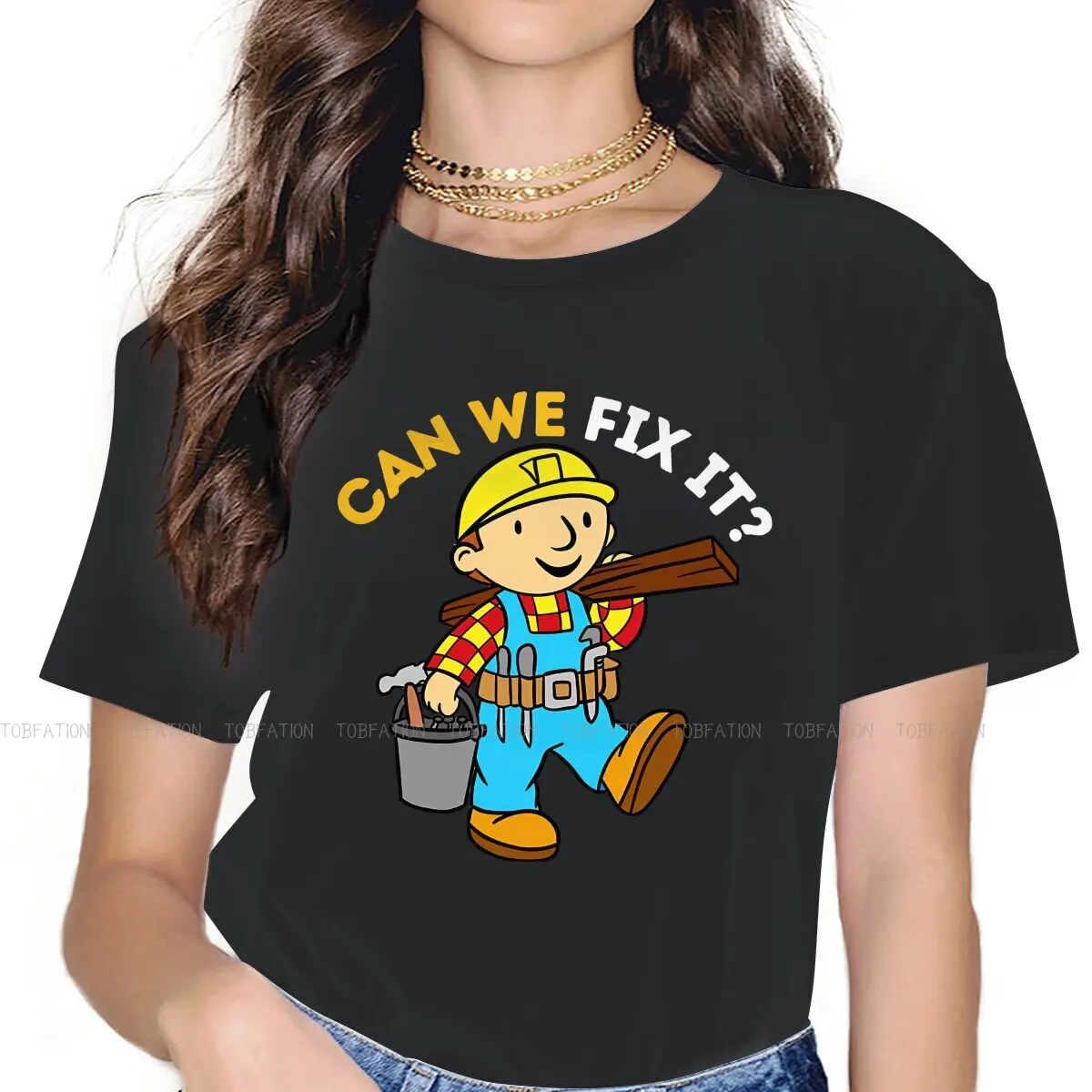 

Bob the Builder Cartoon Girls T Shirt Can We Fix It Female Tops Graphic Kawaii Tees Ladies 5XL Oversized Tshirt