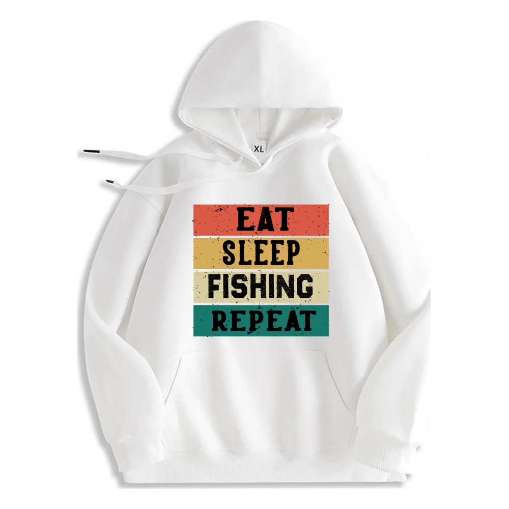 Eat Sleep Fish Repeat Funny Hoodie Men Comfortable High Quality Sweatshirt For Men Casual Trendy Streetwear
