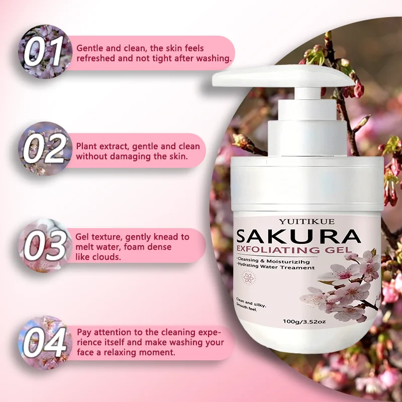 YUITIKUE 100g Sakura Gesichts-Peeling-Gel Sanfte Tägliche Reinigung Hautpflege Exfoliator für Glatte Strahlende Haut – Detail 5