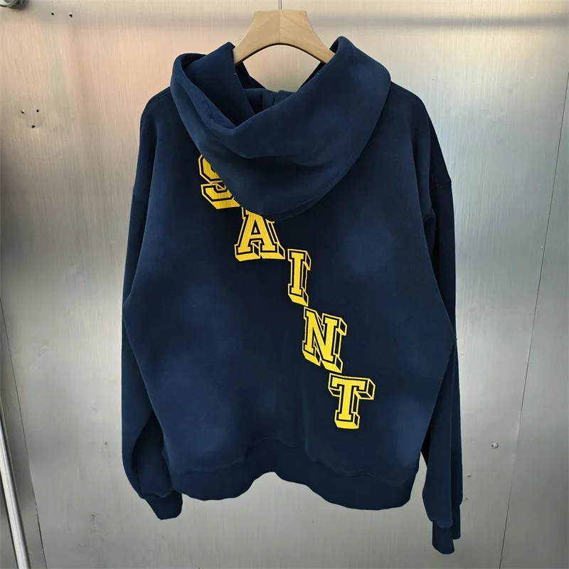 سويت شيرت بغطاء للرأس باللون الأزرق الداكن، بلوفر كاجوال فضفاض من القطن الخالص، قميص رياضي للرجال