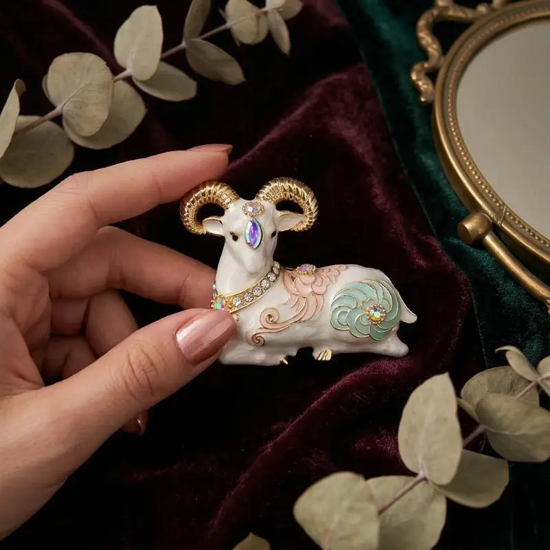 (BF06)Vintage Rhinestones Setting Goat Brooches For Women Unisex Year Of The Sheep Animal Brooch Pin New Year Gifts view 3