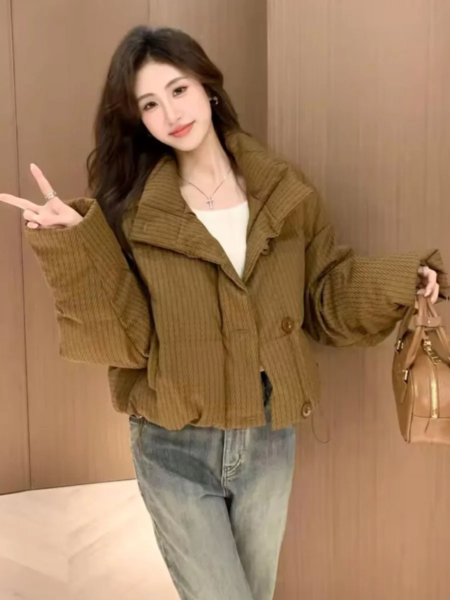 2023 Winter Women's Down Coat Short Lapel Fashionable Thick White Duck Down Warm Jacket for Small Stature