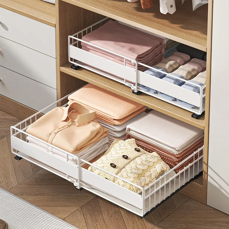 Retractable basket, drawer type seasoning tableware storage rack in kitchen cabinet, storage basket, wardrobe pull rack