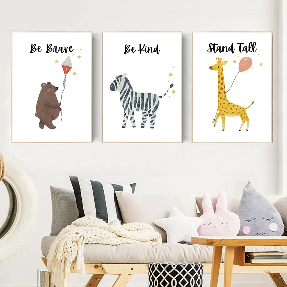 

Жираф Зебра Слон Лиса Енот Медведь Сафари Животное Минималистская Эстетика Печать Холст Картина для Гостиной Домашний Декор