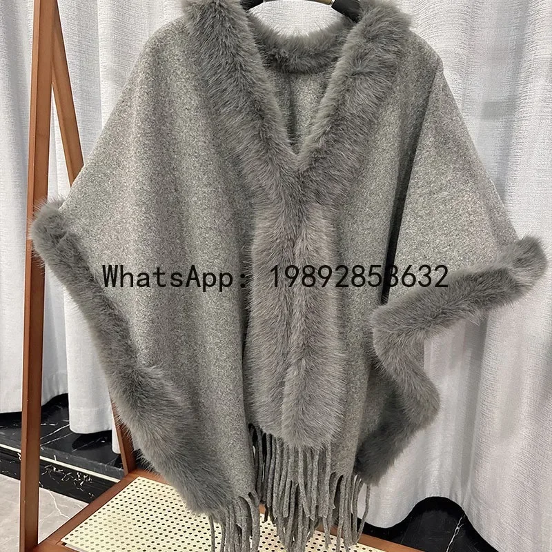 

Xshawl cape outerwear - women's autumn/winter fashion shawl with large fur collar - elegant, windproof, and warm