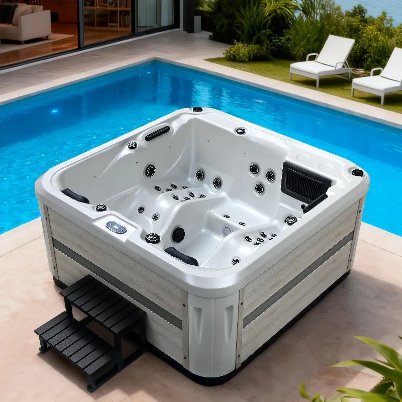 Hexagon 5-6 Seater Solid Surface Spa Tub Ozone Freestanding Acrylic Eco-Friendly Custom